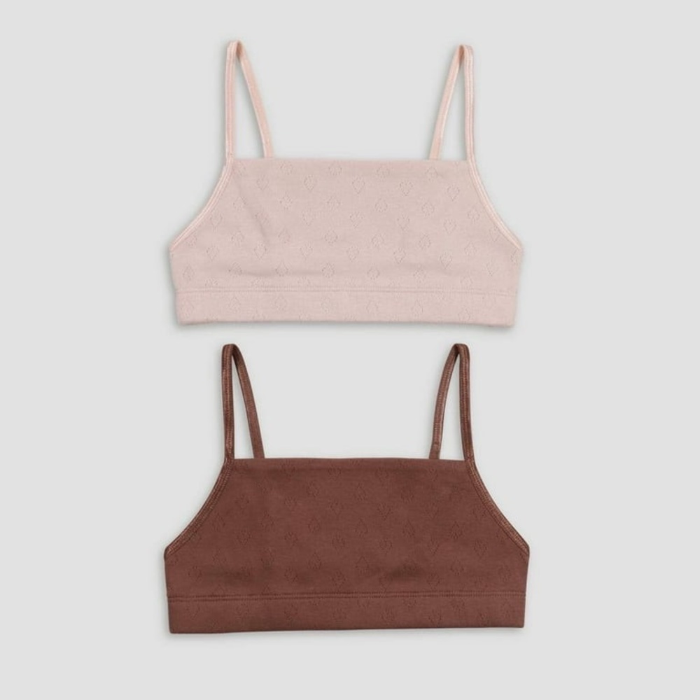 NWT - Hanes Girls' 2pk Pointelle Square Neck Bralette - Brown/Rose